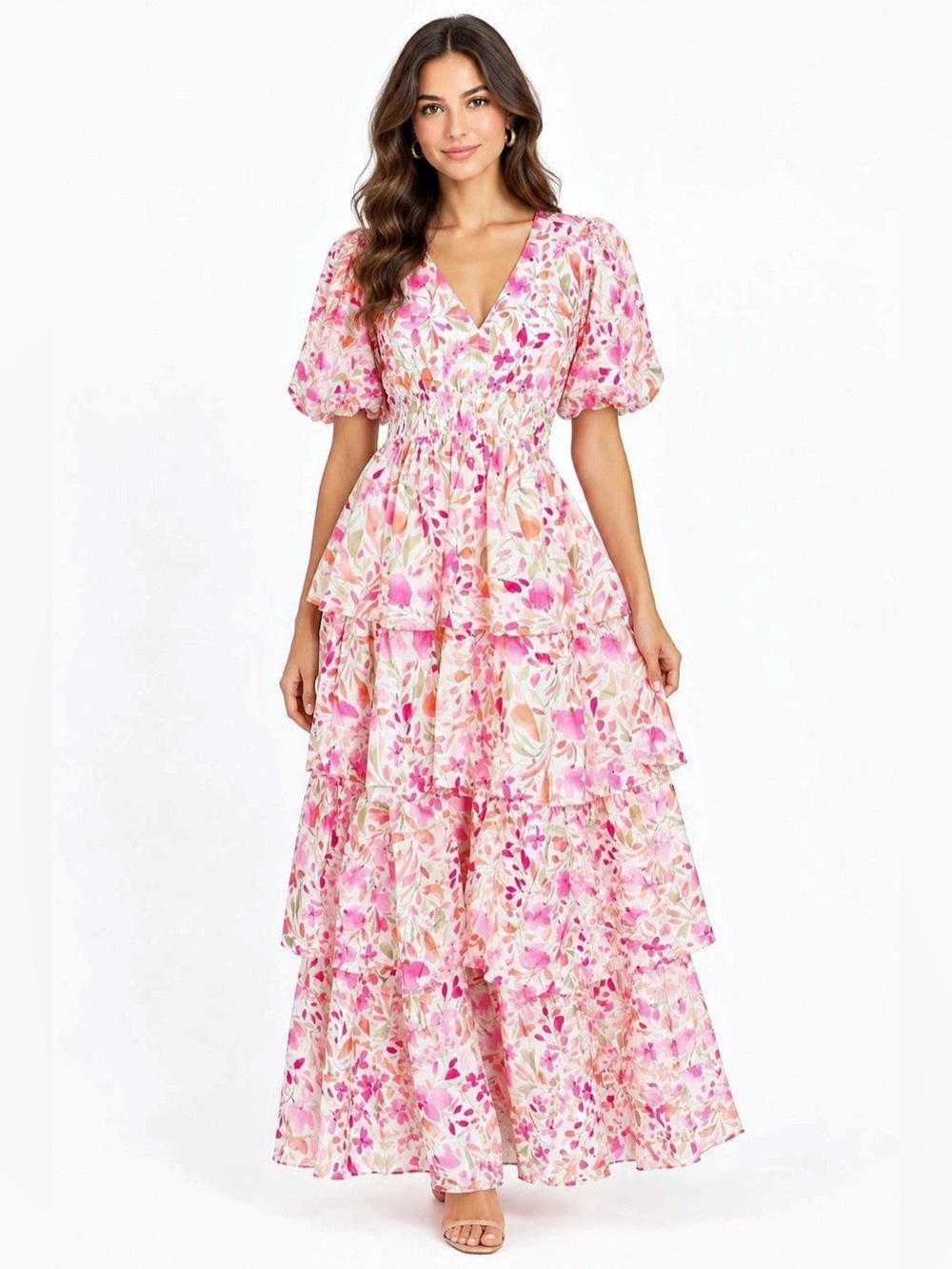 Floral Maxi Dress in Pink & White Size XL - Picture 1 of 15